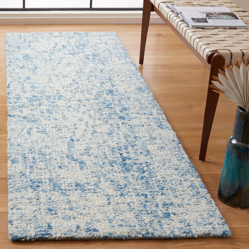 Geline Abstract Hand Tufted Wool/Cotton Abstract Rug in Blue/Ivory, Runner 2'3" x 8'