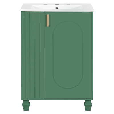 Meuble-lavabo 24 po avec lavabo, armoire de salle de bain avec tablette de porte, rangement latéral ouvert, structure en bois massif, porte à fermeture douce