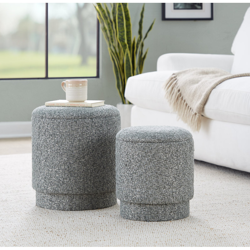 Carlesia Upholstered Ottoman, Light Green Noise Polyester