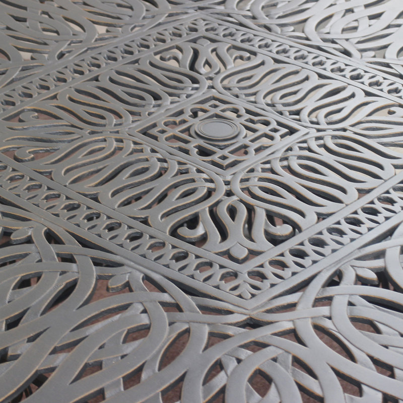Table de salle à manger carrée en aluminium bronze industriel avec élégance Desert Night, 64 po de profondeur, 30 po de hauteur, 101 lb pour une aventure, large