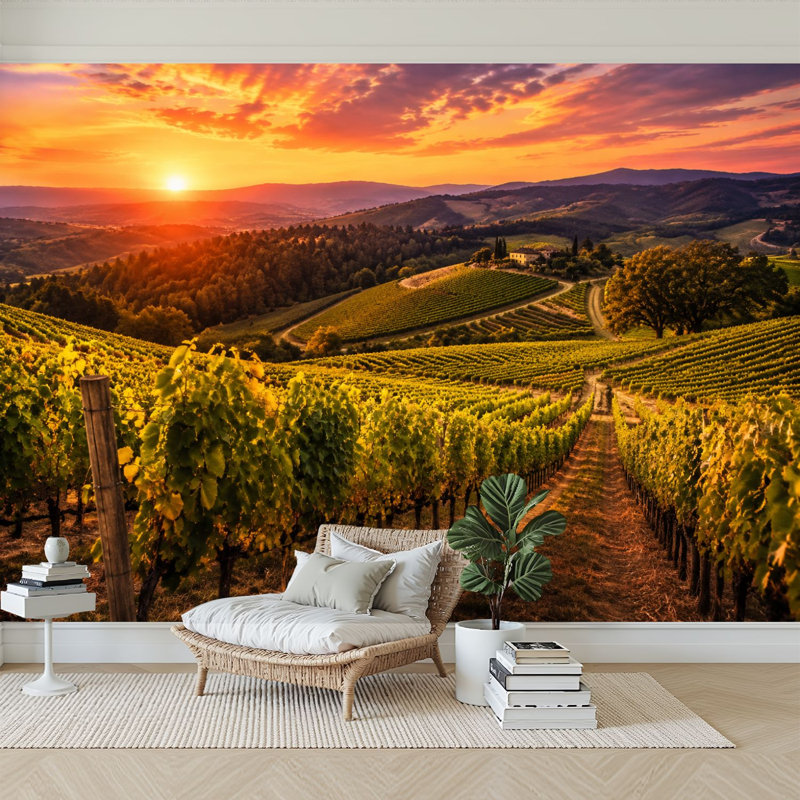 Papier peint adhésif auto-adhésif Vineyard Sunset, L 69 po x l 96 po