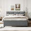 Lit plateforme tapissier avec tête de lit à motif brique, lit gigogne et 2 tiroirs offrant confort, rangement et style contemporain pour votre chambre à coucher-1374669036-1374669034