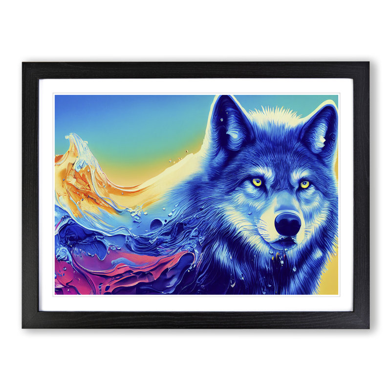 XH1022-10264X Wolf In Colour - Single Picture Frame Print, 25cm H x 34cm W, Black 