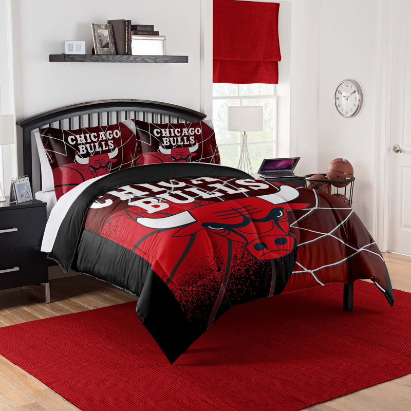 Ensemble d'édredon et de taie décorative sous licence NBA Chicago Bulls, Édredon pour grand lit + 2 taies décoratives sta