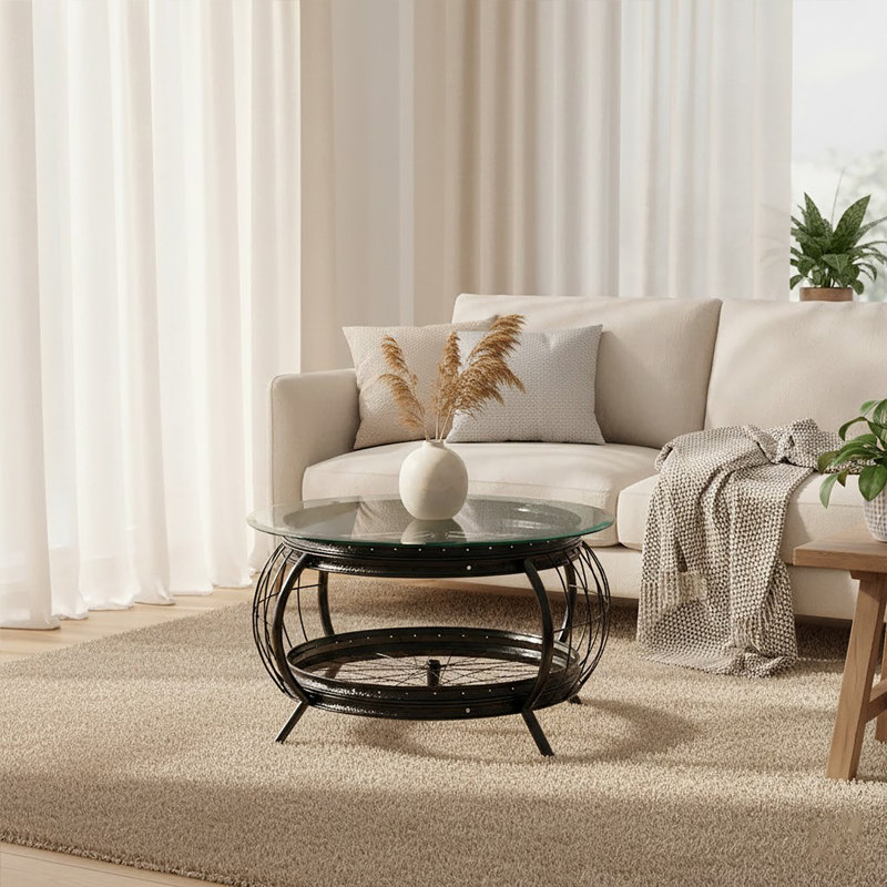 Wheel Coffee Table with Storage, Black