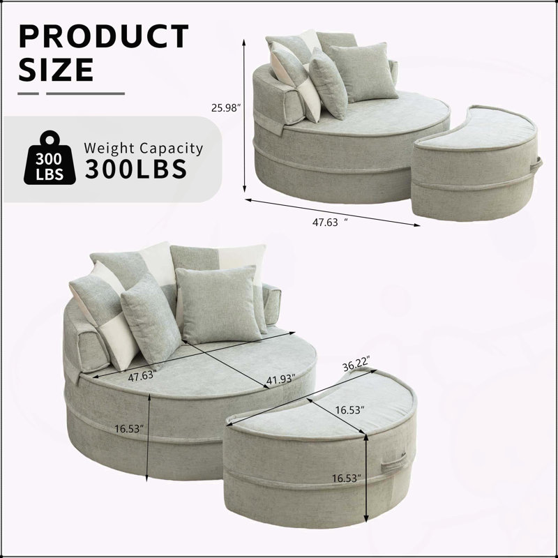 Fauteuil demi-tonneau d'appoint surdimensionné avec 5 coussins, Vert