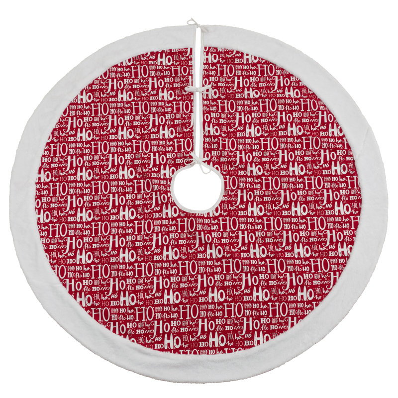 Festive Red and White Cotton Christmas Tree Skirt, 56" Round
