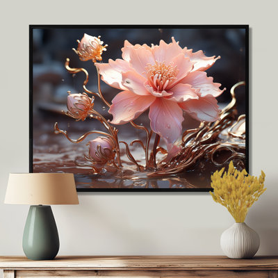 Option 1 rose rose feuilles dorées glamour - art mural rose