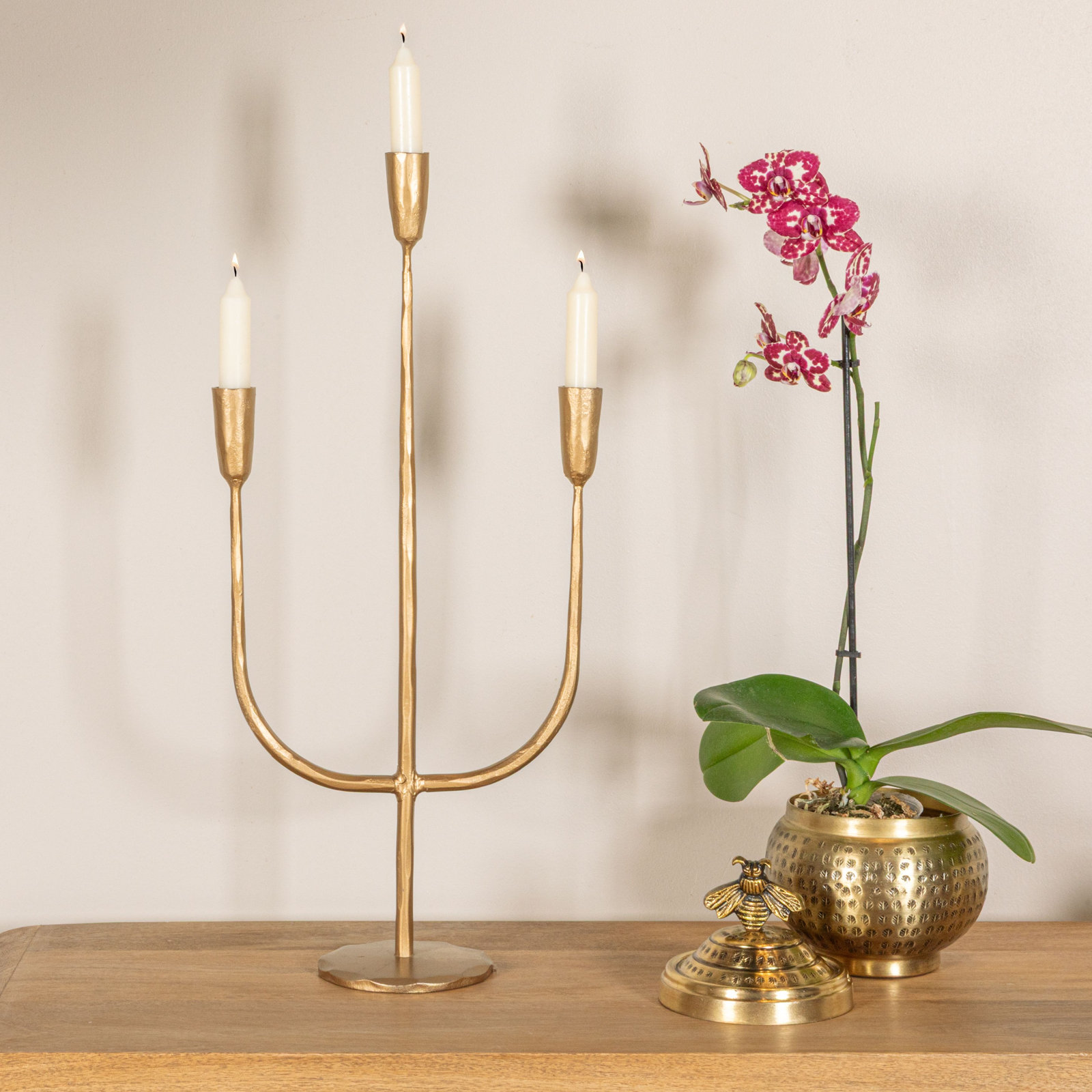Handcrafted Metal Candelabra, Antique Brass