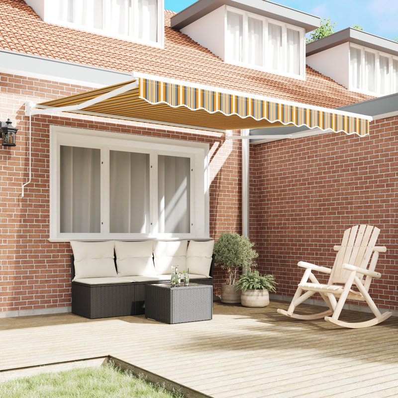 Brayden Studio Retractable Patio Awning, 300 cm W x 250 cm D, Multicolour Striped