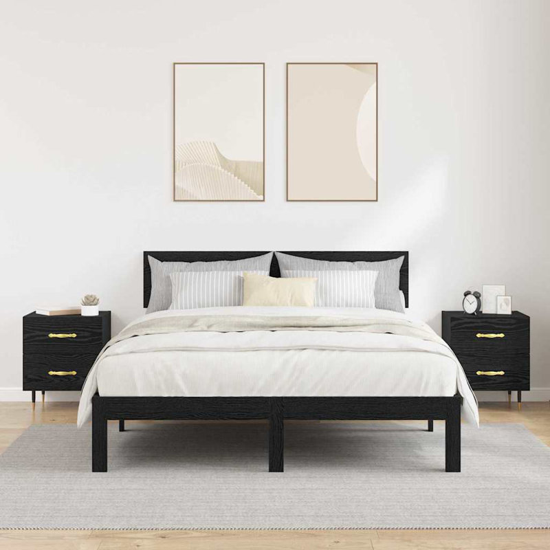 Bedside Cabinet With Drawer 2 Pcs 40 X 35 X 47.5 Cm, Black Oak