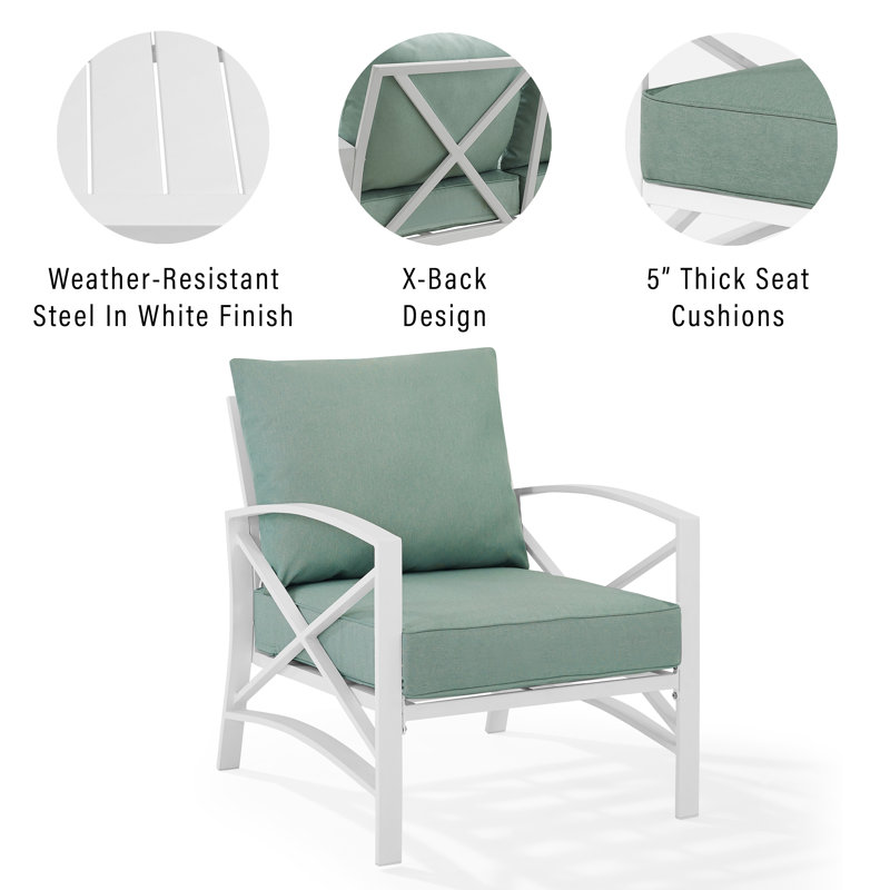 Chaise de patio avec coussins Mosier, Brume, Blanc