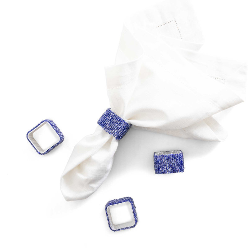 Classic Square Napkin Ring in Blue, Set of 4, Luster Blue