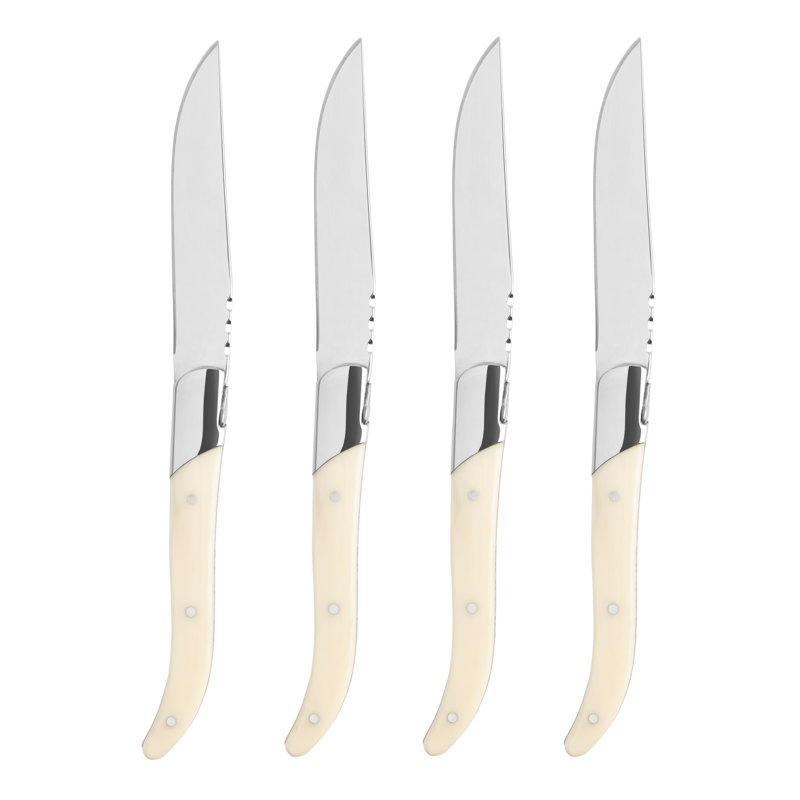 French Home Laguiole Set Of 4 Connoisseur Steak Knives With Faux Ivory Handles