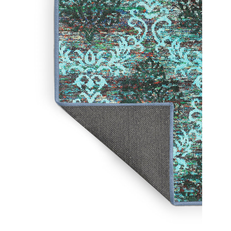 Tapis bleu/vert contemporain, Rectangle 4 pi x 6 pi
