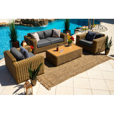 Malmo Collection In Natural 4 - Person Patio Conversation Set with Sunbrella® Cushions