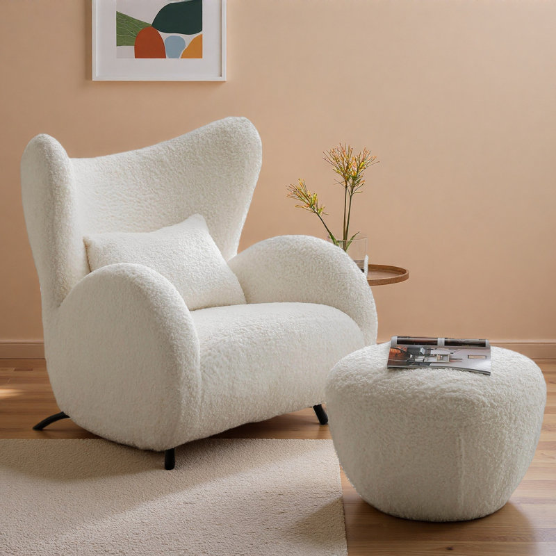 Oversized Teddy Upholstered Armchair & Ottoman Set for Living Room Bedroom, Yes