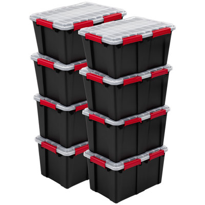 Sterilite 13.5 Gal Gasket Box, Stackable Storage Container w/ Lid, Black, 8 Pack