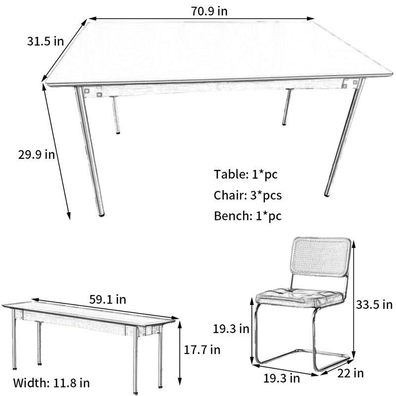 Retro Solid Wood    Slate    Dining Set