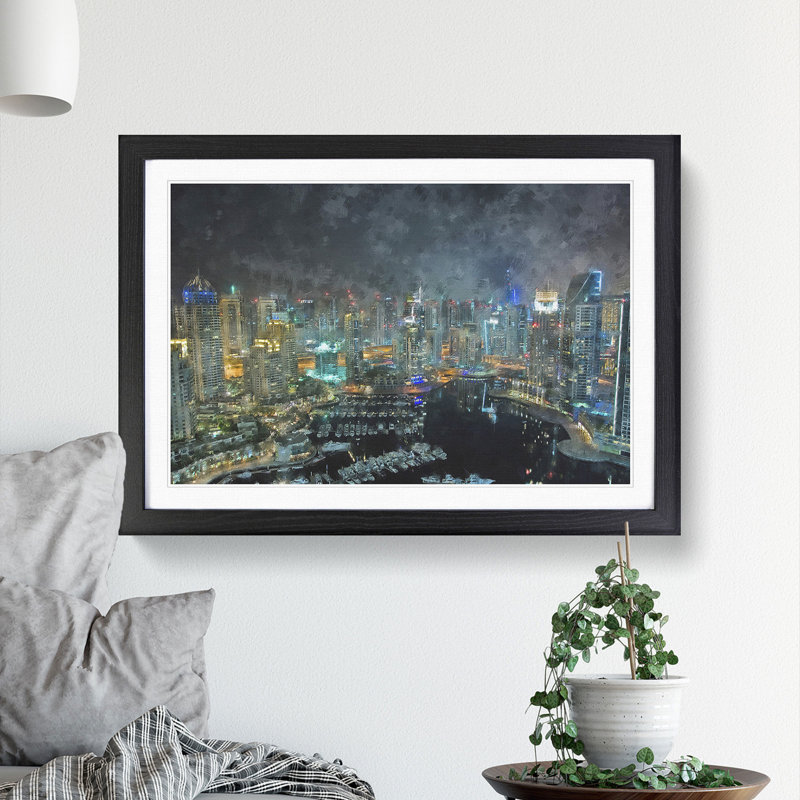 Dubai Skyline Vol.3 - Picture Frame Painting, 48cm H x 65cm W x 2cm D, Black Framed