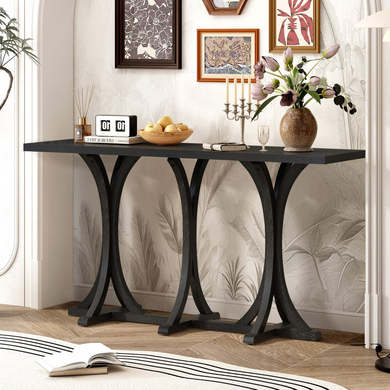 Thedrick 59.8'' Wooden Veneer Top Console Table, Black
