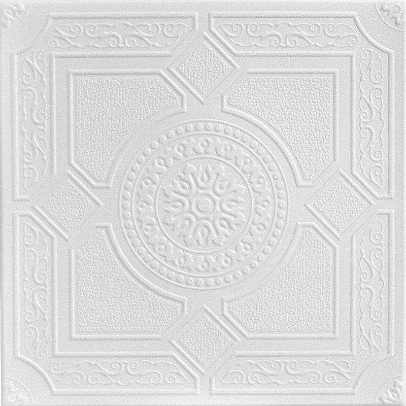 Tuile de plafond en polystyrène à coller 1,6 pi x 1,6 pi Kensington Gardens, Blanc uni (non peint)