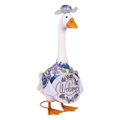 Giddy The Goose, Metal Porch Statue With Hydrangeas Outfit, 21in. H