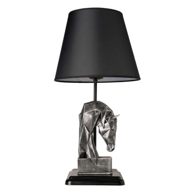 Lampe de table moderne, corps en métal argenté et noir, 9,4 po de diamètre x 19,7 po de hauteur | Douille E27, 40 W maximum | Conception unique de style animalier et campagnard, capuchon en tissu élégant | Parfait pour le salon, la chambre à coucher