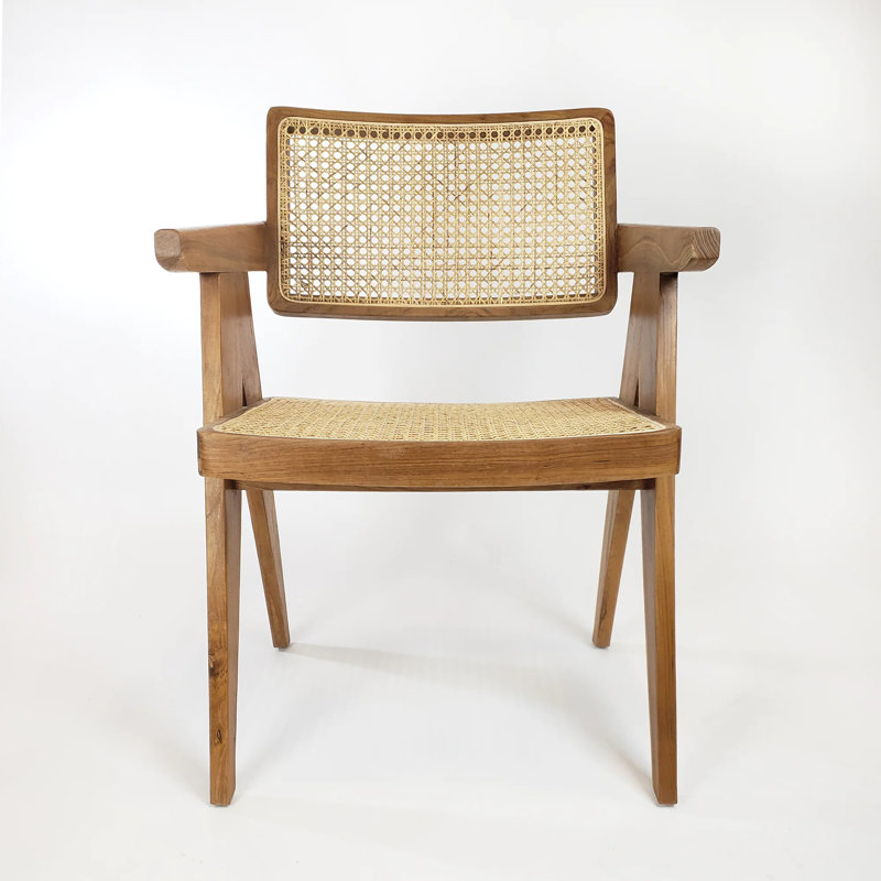 Chaise en teck teinté et rotin naturel, Naturel