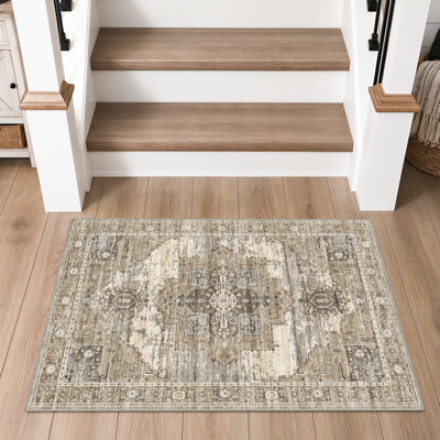 Tapis lavables - Grands tapis pour salon Tapis antitaches pour tapis rétro pour chambre à coucher avec envers antidérapant Tapis de décoration pour plancher (noir)