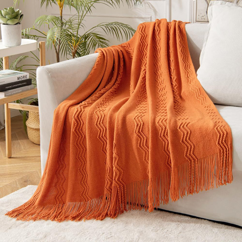 Jeté tricoté doux pour canapé et canapé, Orange