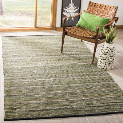 Tapis rayé vert en coton tissé à plat à la main Chiginagak