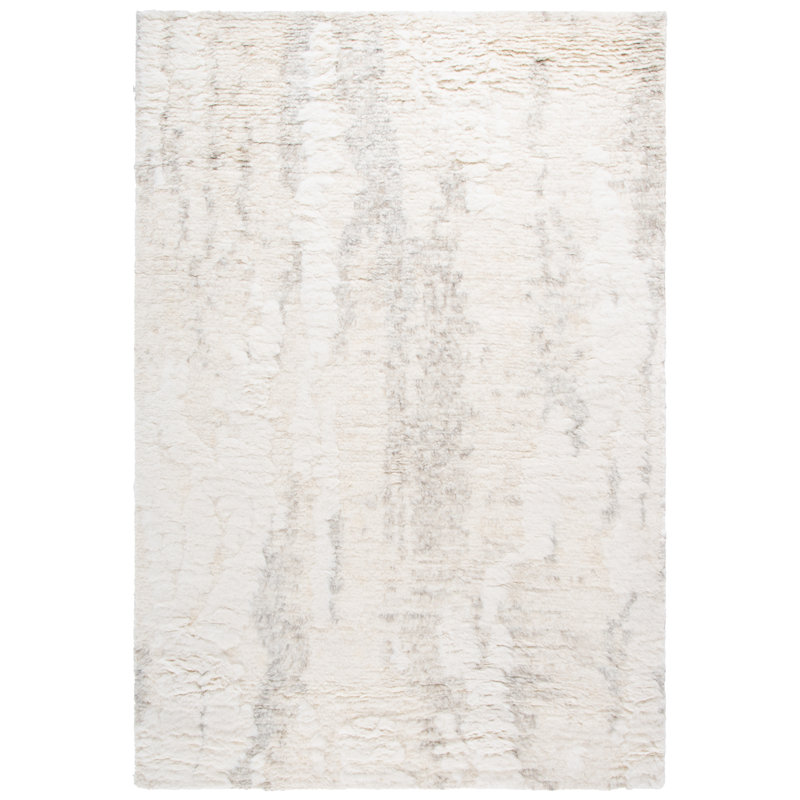 Tapis gris / beige en laine / coton noué à la main Cadle, Rectangle 6 pi x 9 pi