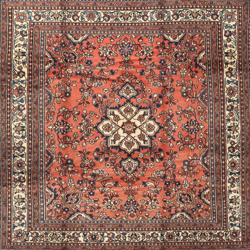 Tapis traditionnel rouge / noir Vasios, Carré 5 pi