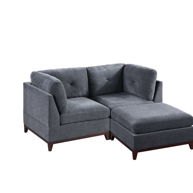 Modulaire - 3 pièces en frêne avec tissu en chenille doux et structure en bois ravissante