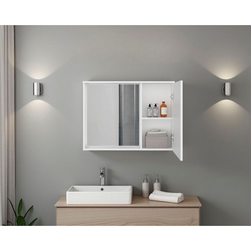 Armoire à pharmacie moderne avec miroir Irwin - Finition en bois manufacturé blanc, solution de rangement élégante pour la salle de bain