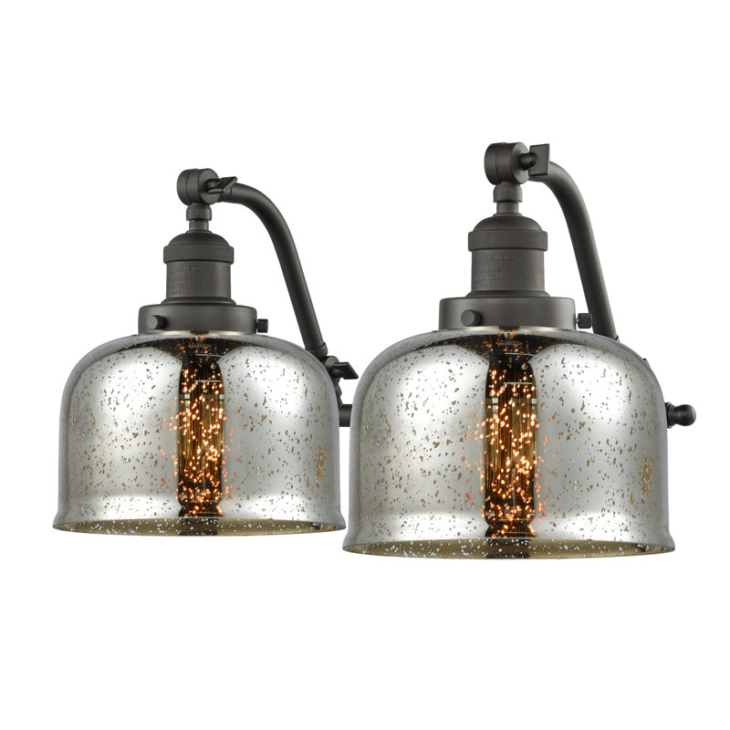 Éclairage pour salle de bain 2 lumières Bonomo Bell, Bronze huilé, Ampoule non incluse, Argent mercuré plaqué