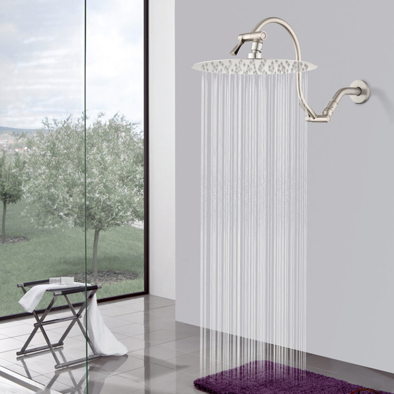 10" High Pressure Rain Shower Head With 12'' Extension Arm, Brushed Nickel