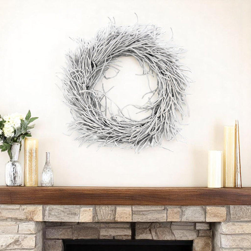 Rattan Willow Wreath, White, 24" H x 24" W