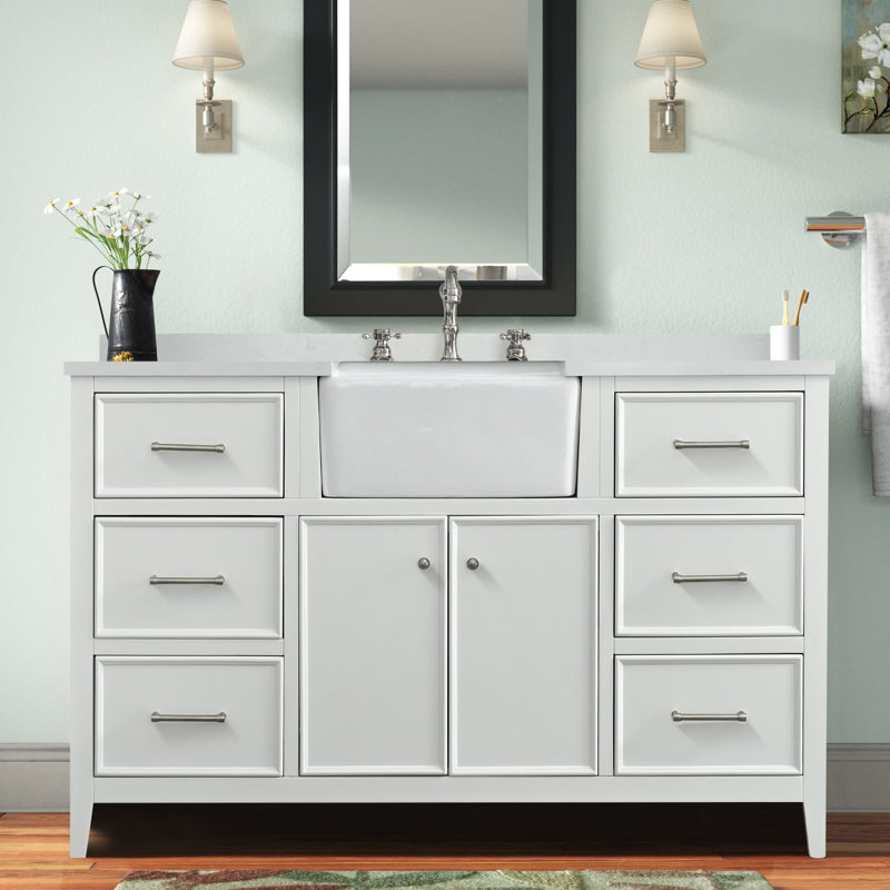 Meuble-lavabo simple 60 po Aisa, Blanc / nickel brossé