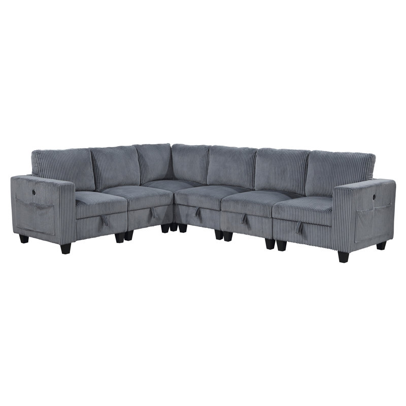 6-Piece Modular Sectional With Storage Seats, 35.5" H x 112" W x 89" D, Dark Gray Fabric