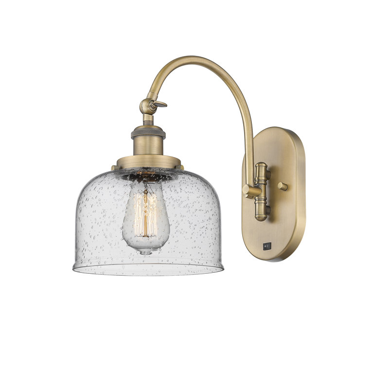 Applique murale articulée en métal 1 lumière avec abat-jour cloche en verre Shauna, DEL, Transparent, Laiton brossé