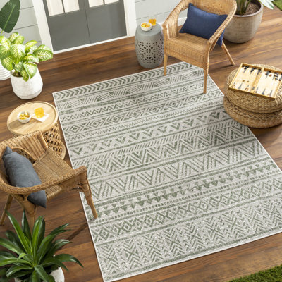 Outdoor Boho Rug Green/Ivory_EAG2429