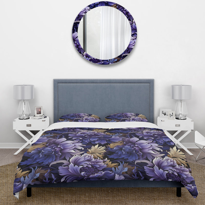 Mystic Purple Damask Whispers - Ensemble de housse de couette damassé, Housse de couette pour grand lit et 2 taies décor