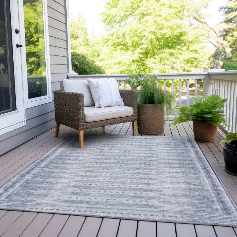 Machine Washable Indoor/Outdoor Xhevrie Blue Rug, Rectangle 10' x 14'