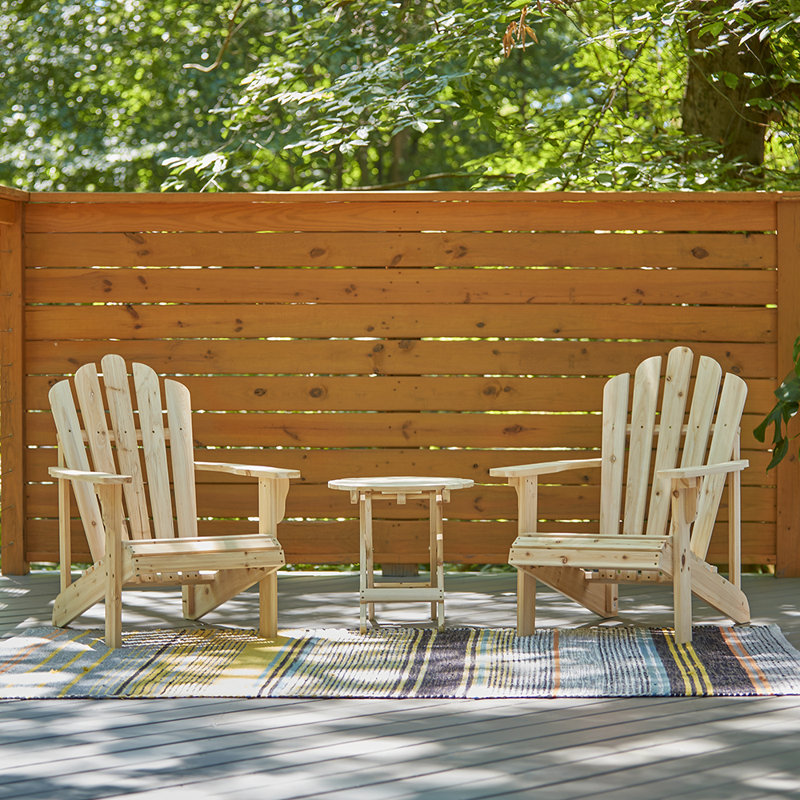 Brently Solid Wood Adirondack Chair with Table, Natural