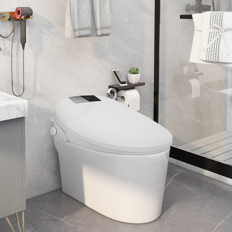 Siège de bidet de toilette électrique avec buse en acier inoxydable, siège de toilette chauffé à télécommande avec séchoir à air chaud et à eau réglable, poignée latérale, fermeture en douceur, veilleuse, affichage à DEL