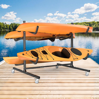 Portable Kayak Storage Rack with Wheels, Rolling Freestanding Stand for Garage, Water Sports, Canoe, Kayaks – Easy Move & Store