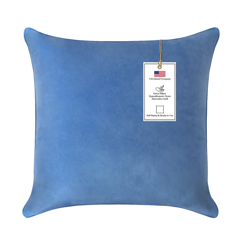 A1HC Down-Alternative Throw Pillow Insert – Velvet Cover, Hypoallergenic, Ready-to-Use (Set of 1), 18"H x 18"W, Prussian Blue