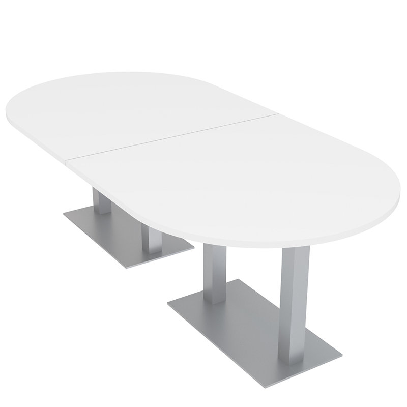 Table de conférence Racetrack, Argent argent, L 144 po x l 48 po, Blanc classique